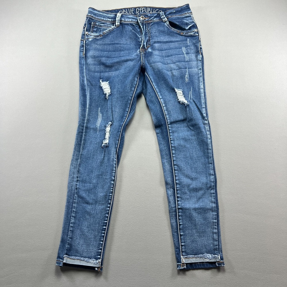 Blue Republic Skinny Jeans Womens 11 Denim Cotton Stretch Distressed Frayed Hem